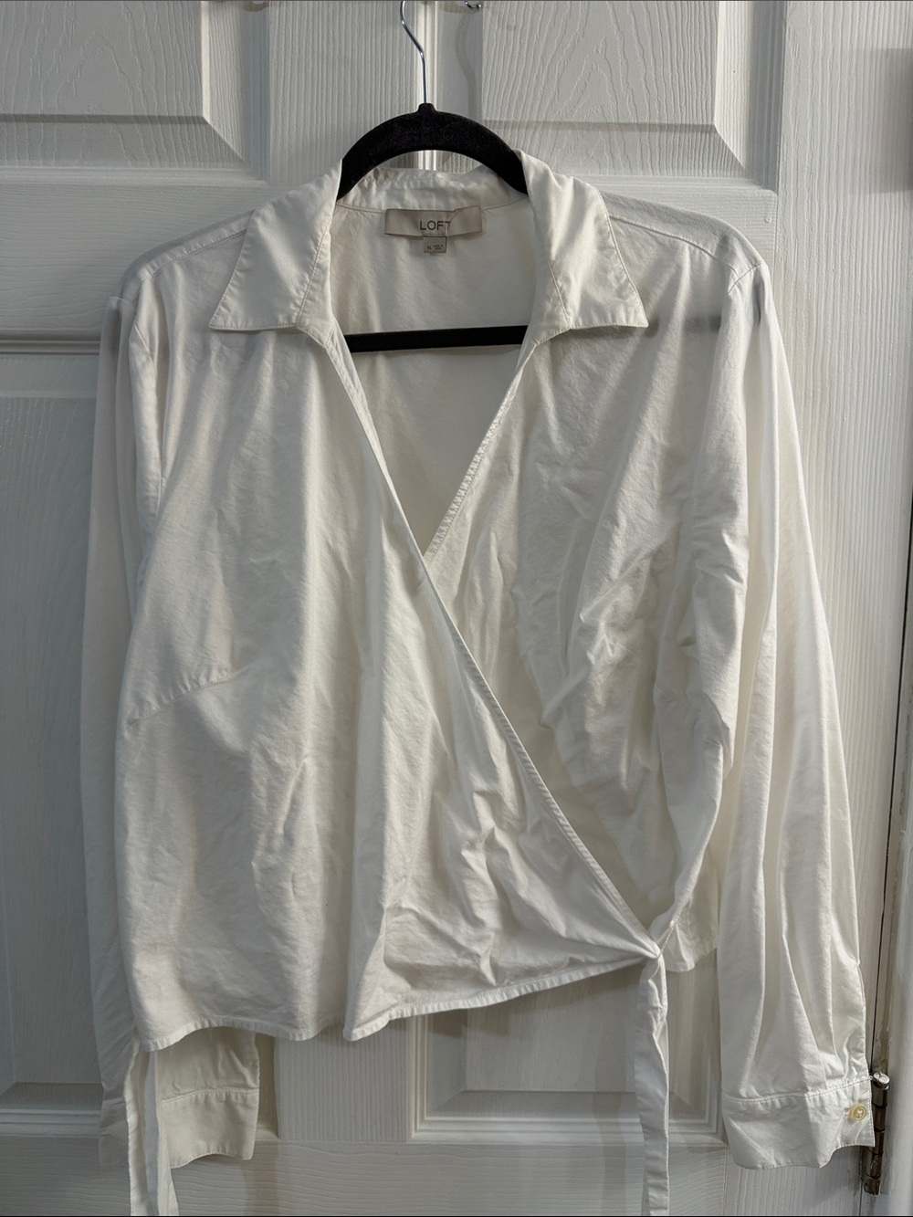 LOFT White Wrap-Front Button Down Shirt